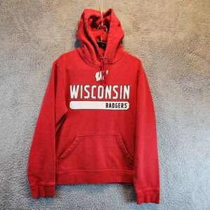 Box Seat Hoodie Men M Red Wisconsin Badgers Football Kangaroo Pocket‎ Pullover